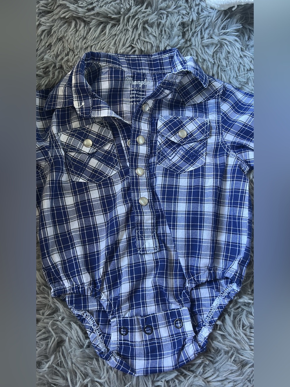 Wrangler Blue Plaid Button-Up Baby Onesie